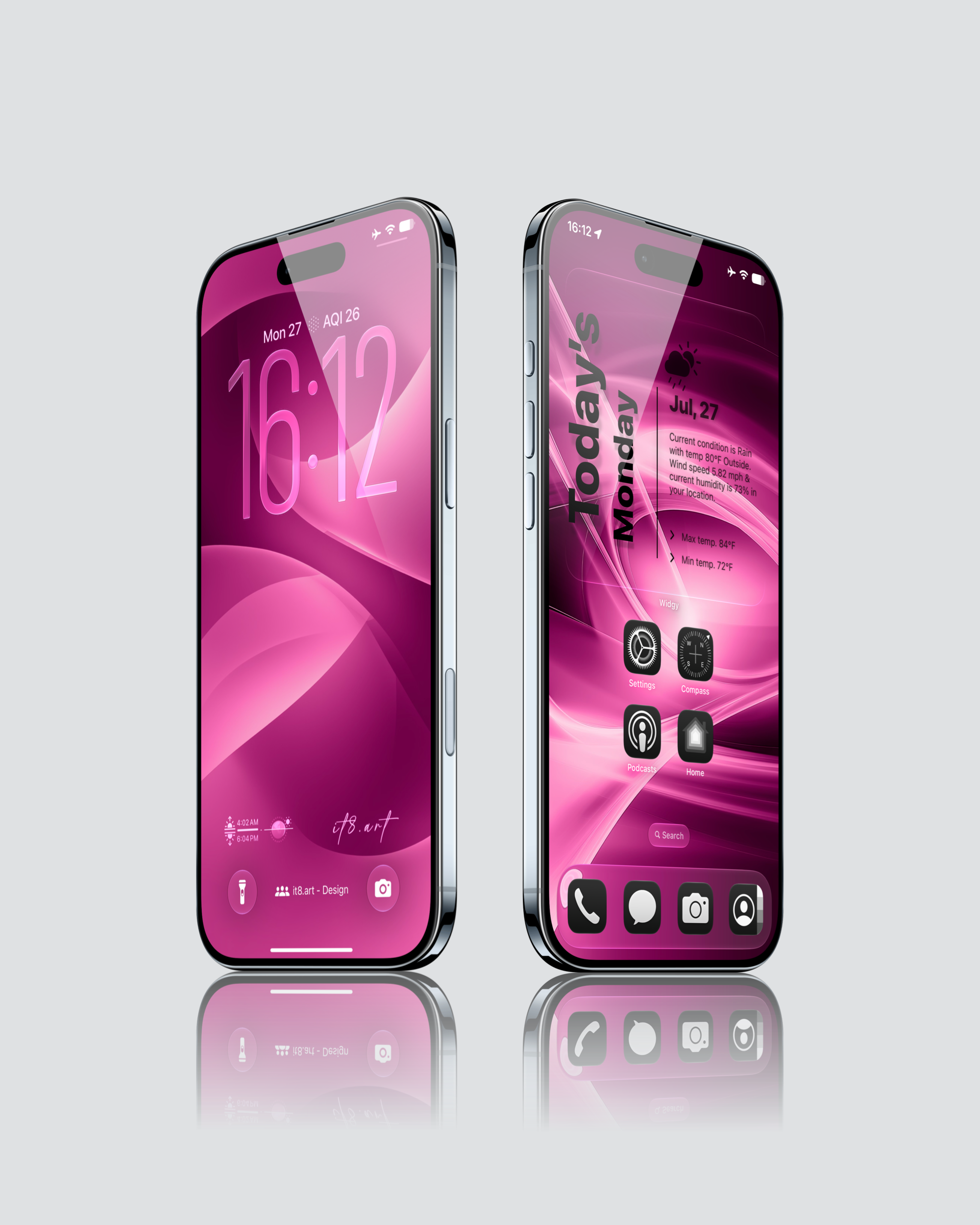 Dark pink abstract iPhone wallpaper with neon flowing lines