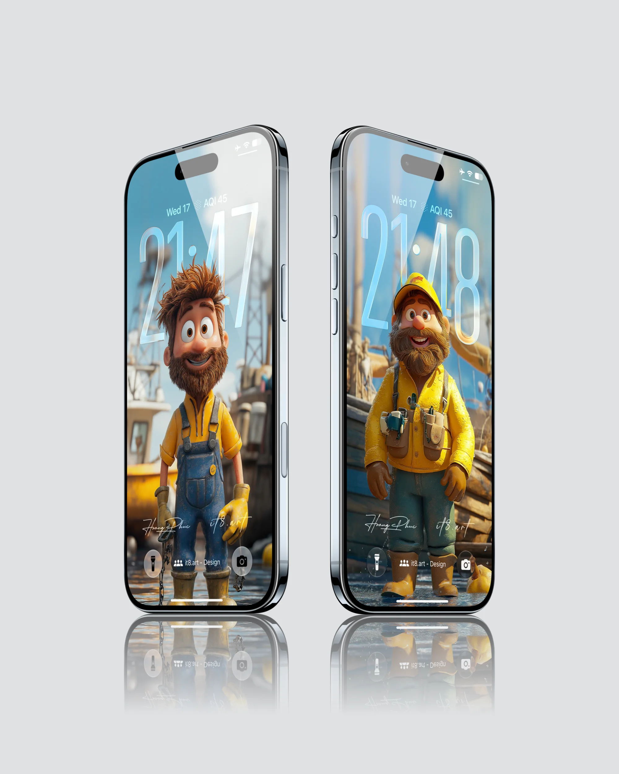Cartoon Fisherman Dockside iPhone Wallpaper Pack