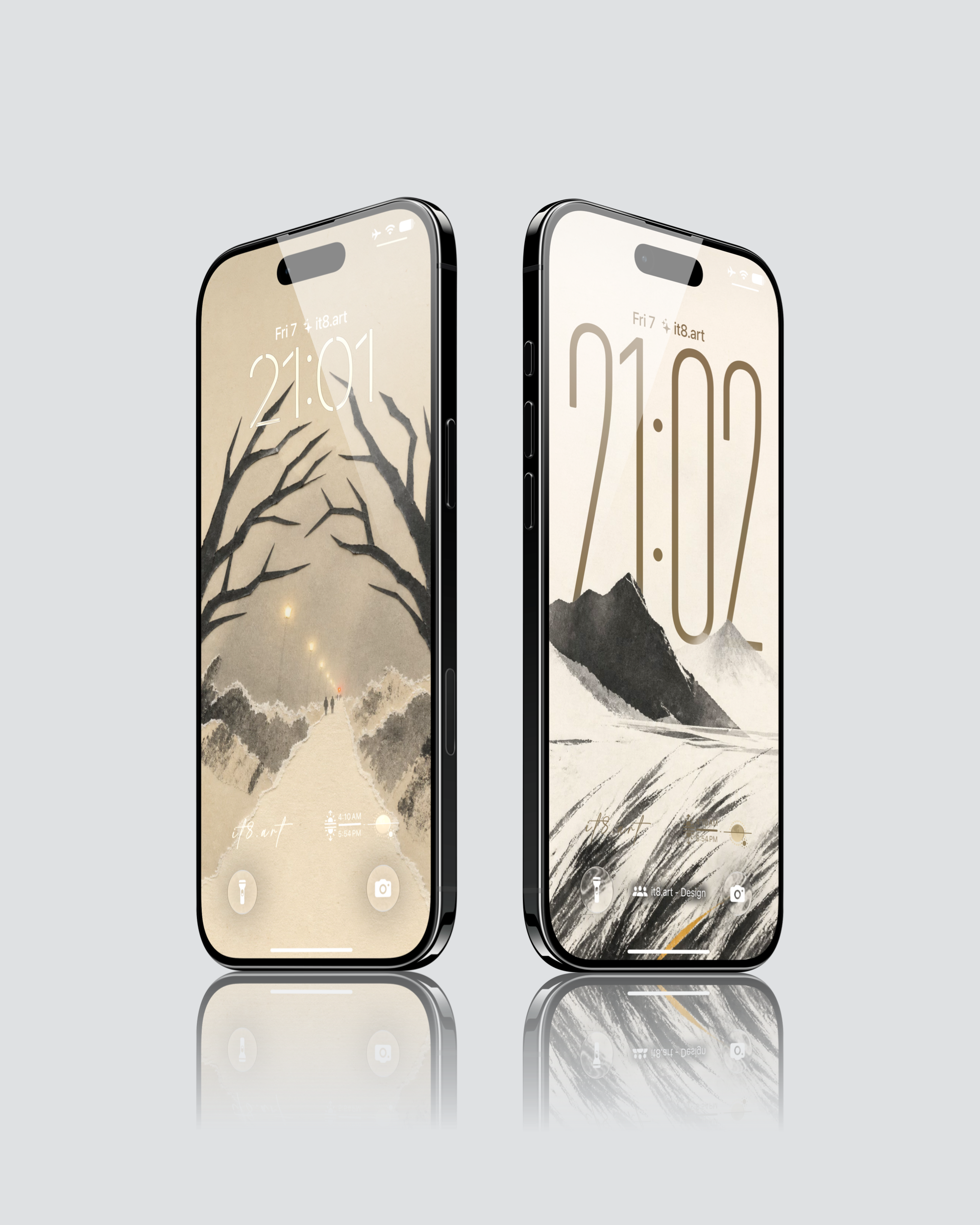 Monochrome Landscape Artwork iPhone Wallpaper
