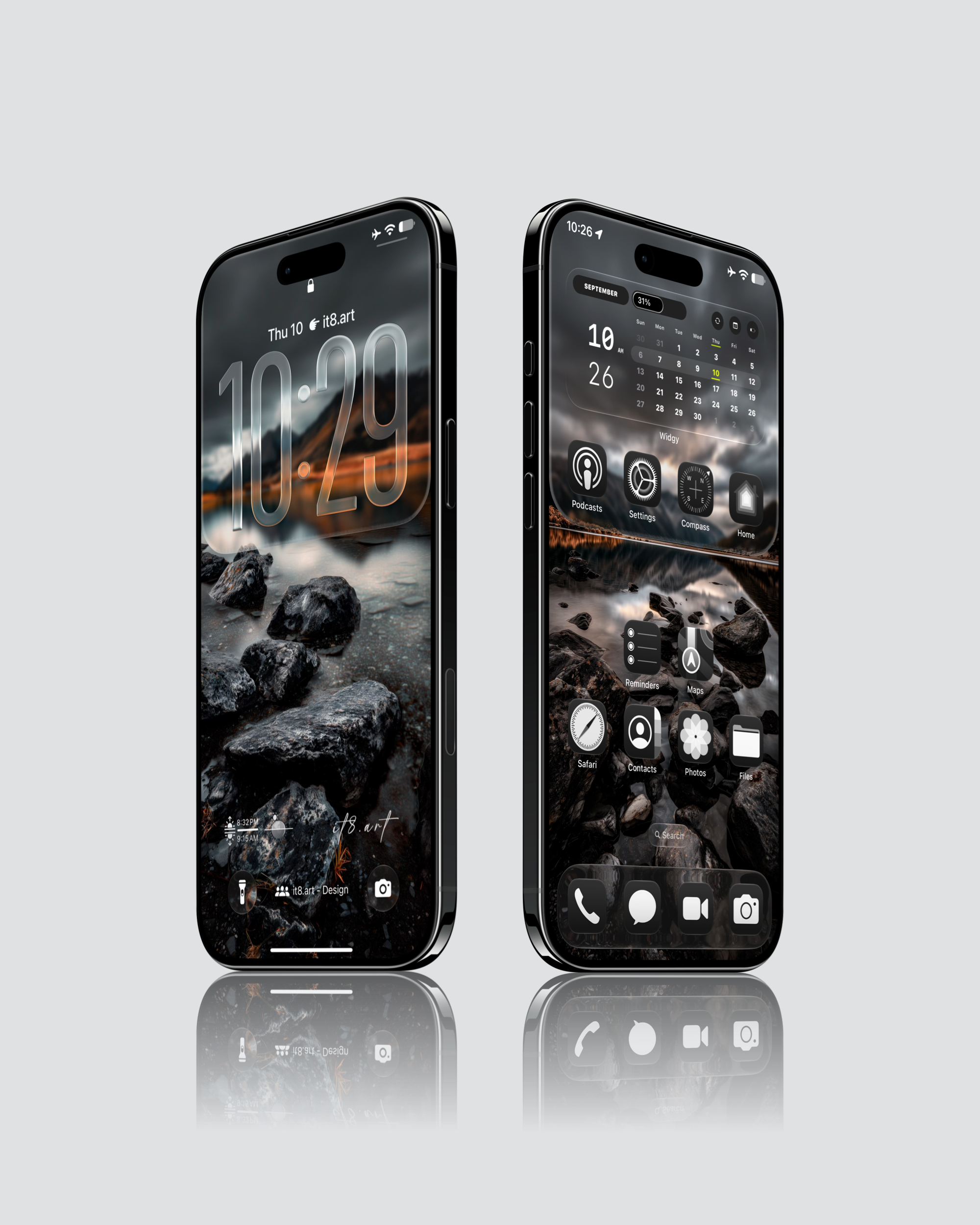 iOS 27 Liquid Glass minimalist iPhone wallpaper with dark nature scenery