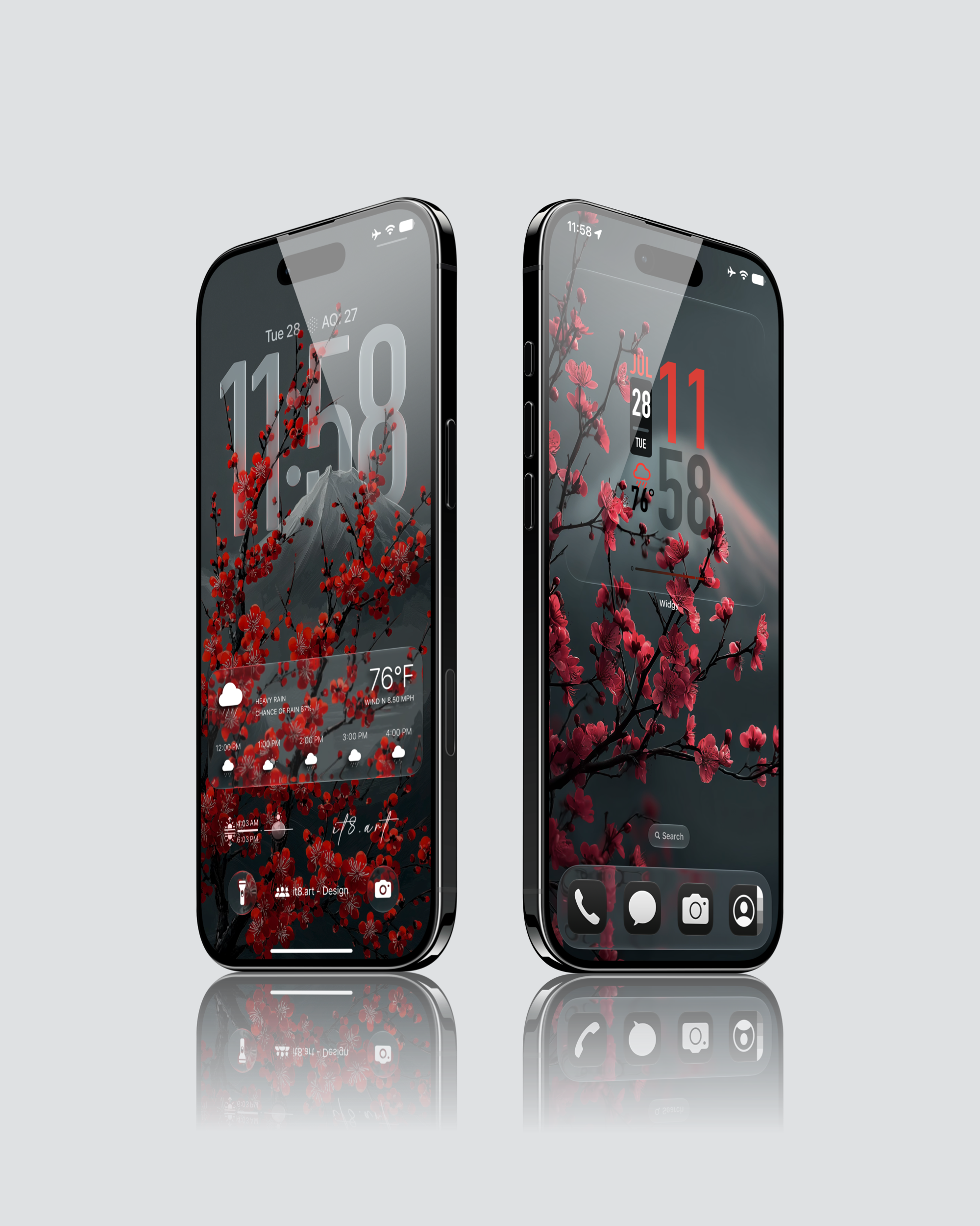 Dark aesthetic wallpaper featuring red plum flowers on black branches