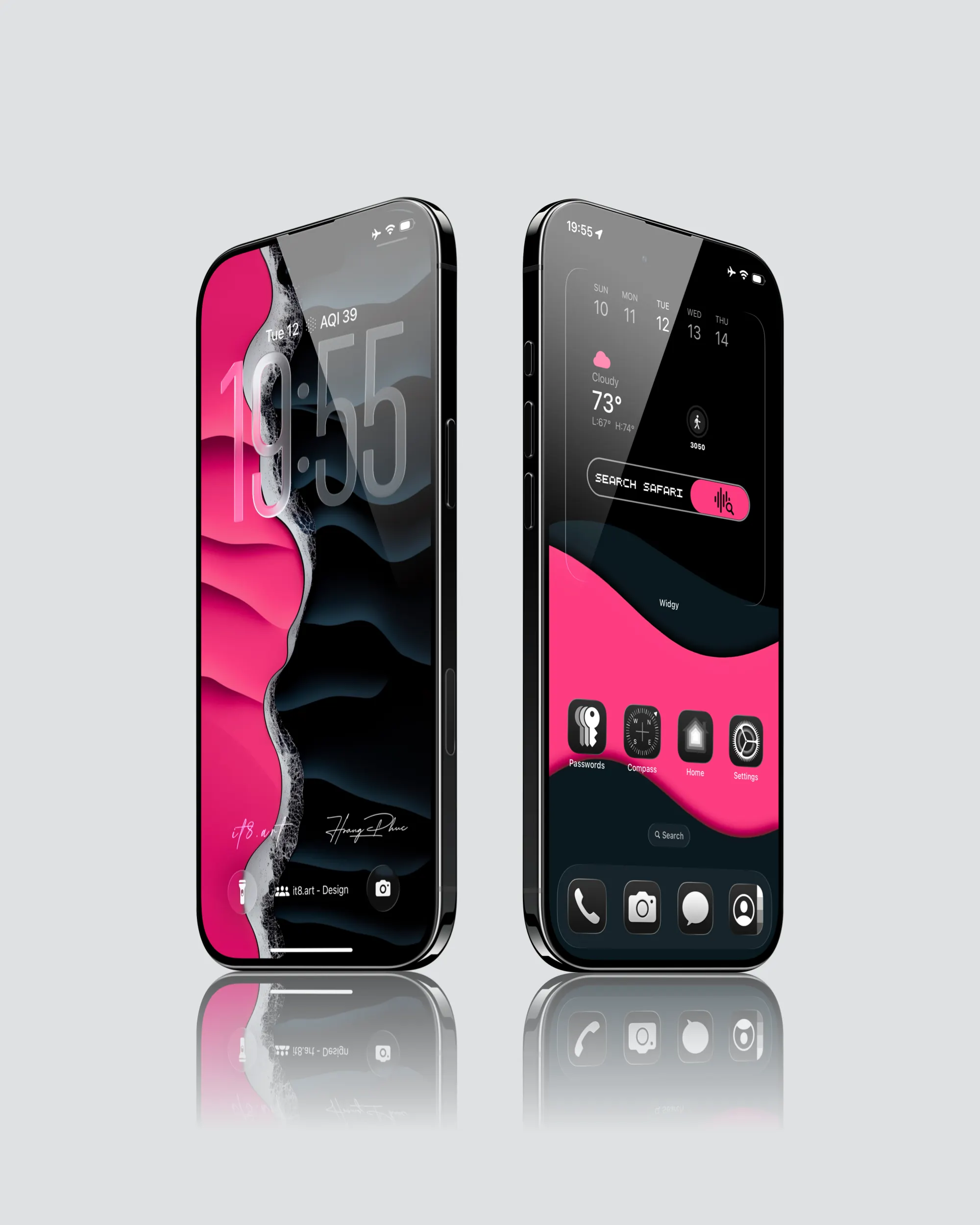iPhone 4K Wallpaper Widget Pack – Dark Multicolor Waves iOS Theme - iOS screen product by it8.art
