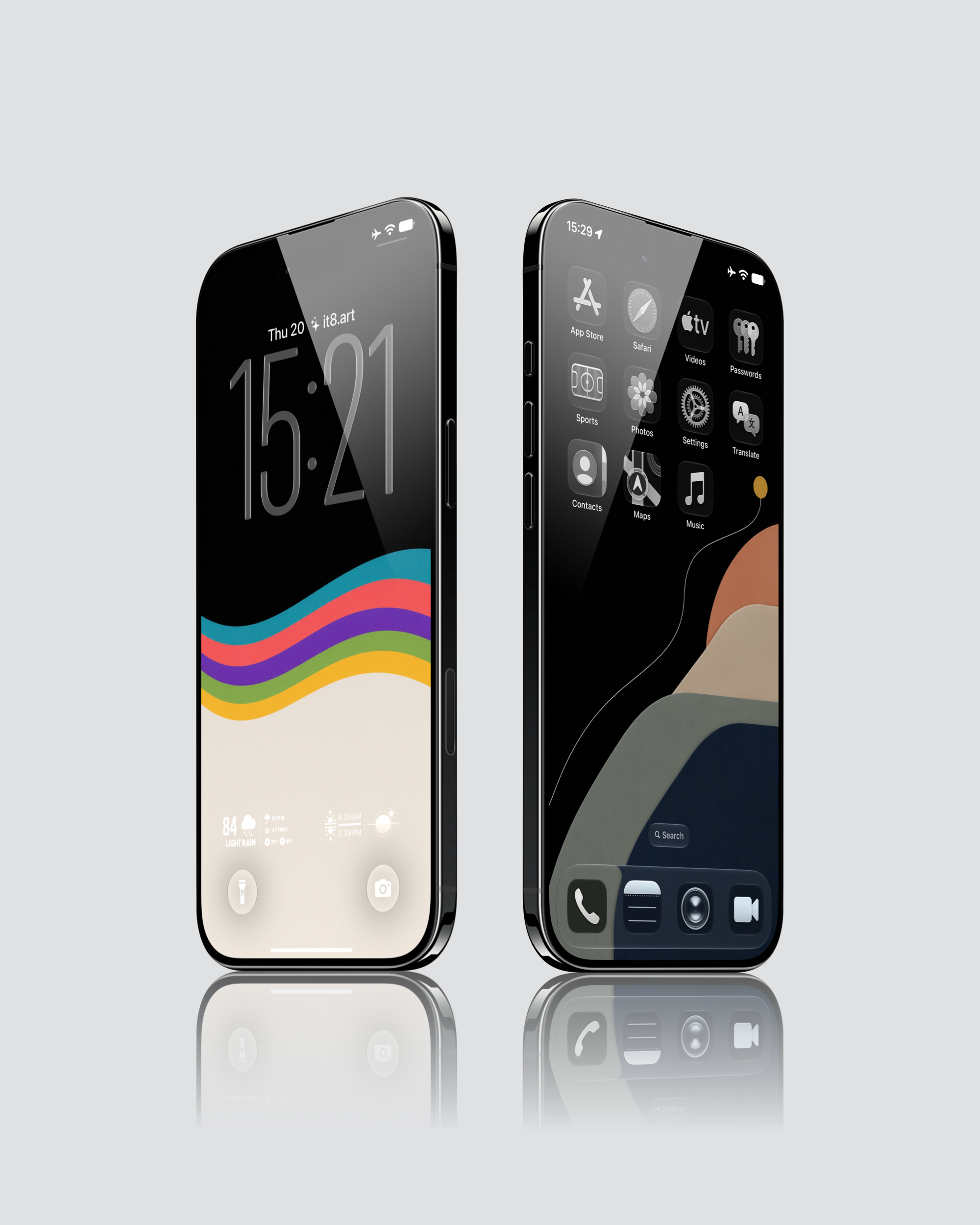 Black iPhone wallpaper with custom home screen setup and app icons