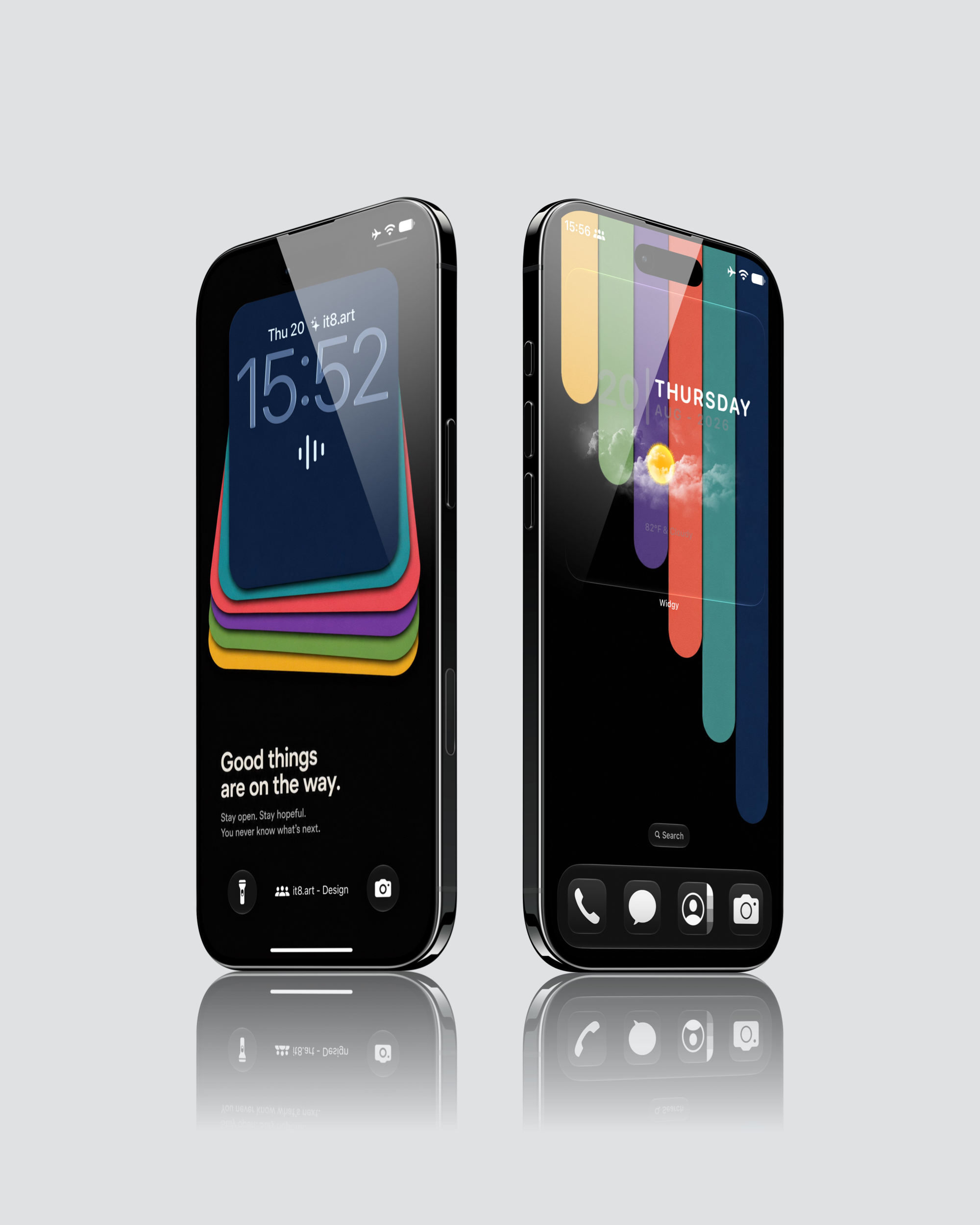 iPhone customization with colorful widgets and dark home screen wallpaper