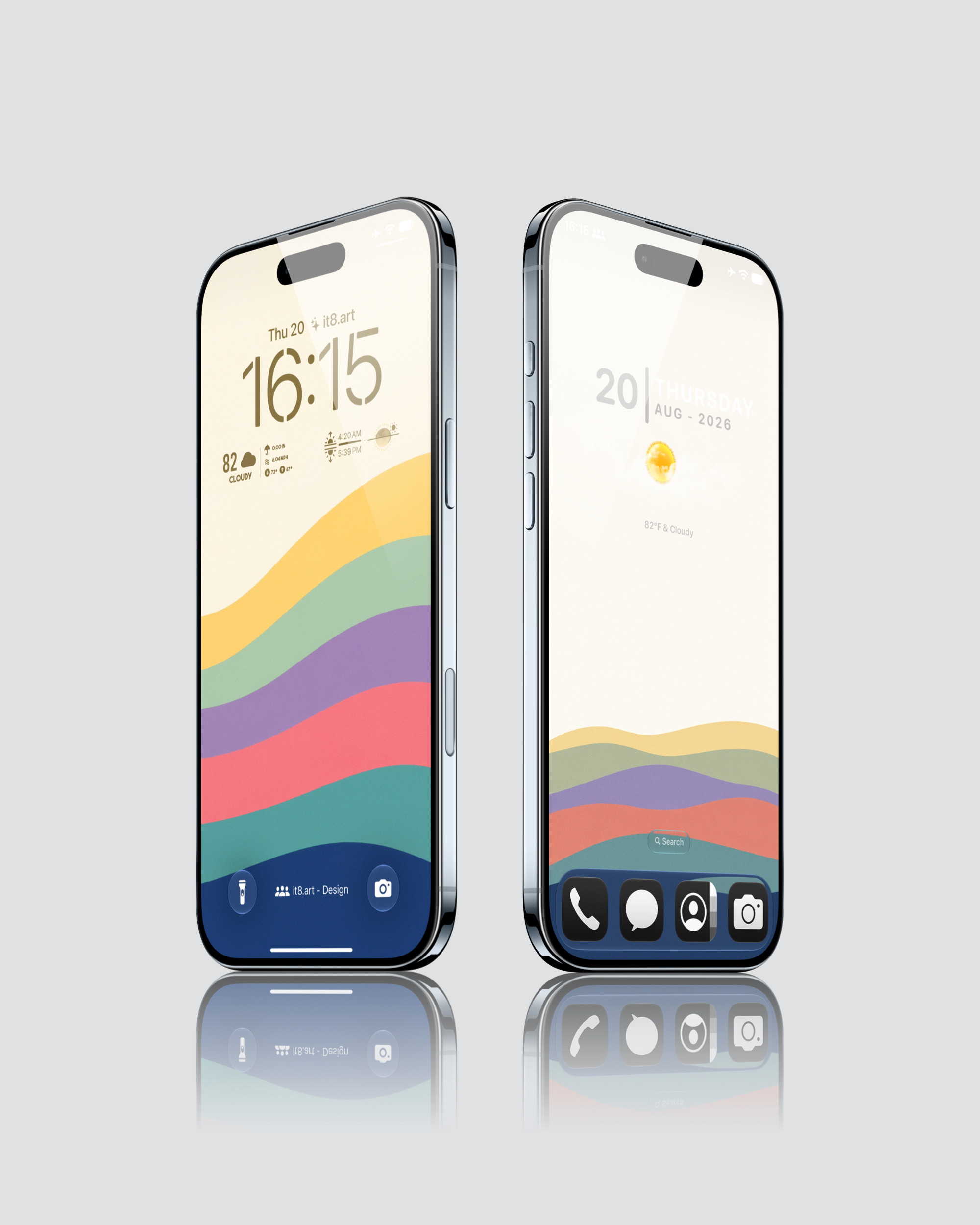 Colorful iPhone wallpaper with minimalist waves and custom home screen