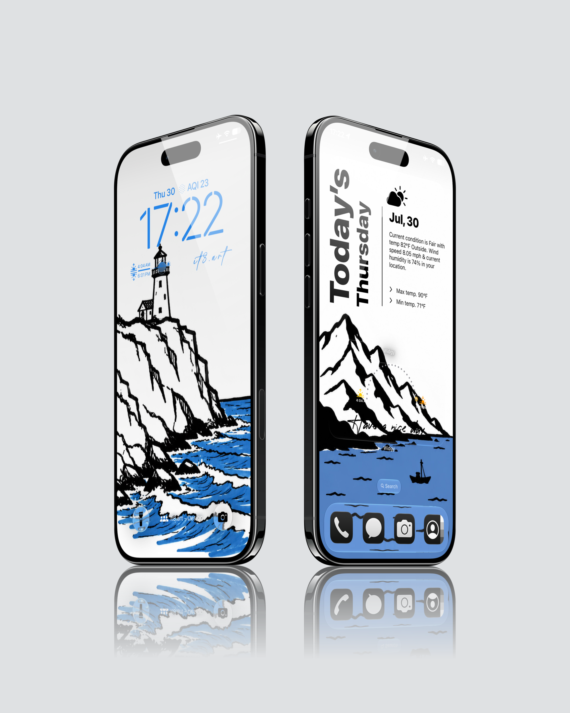 Hand drawn coastal sea landscape sketch wallpaper for iPhone