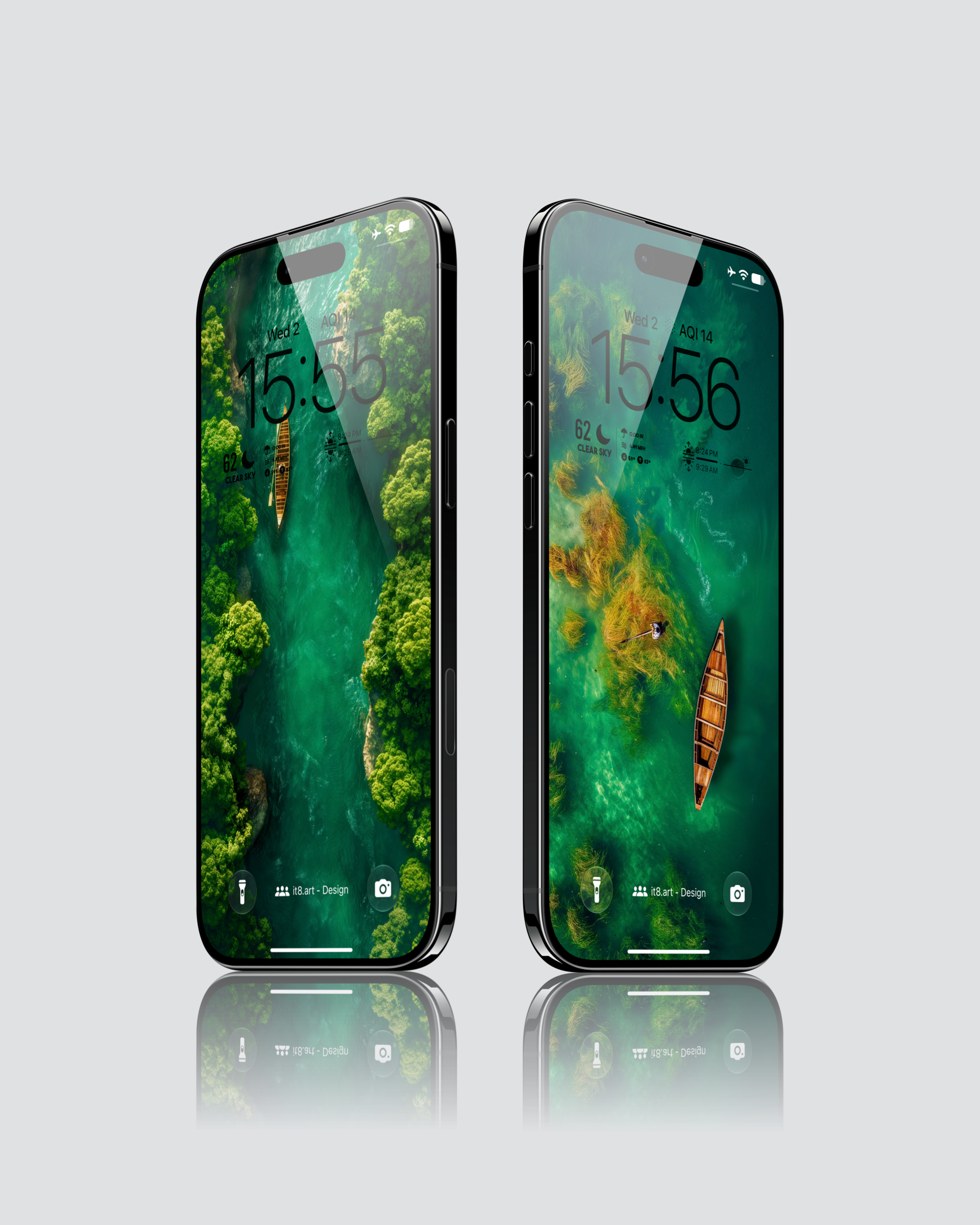 Emerald forest waterway boat iPhone wallpapers