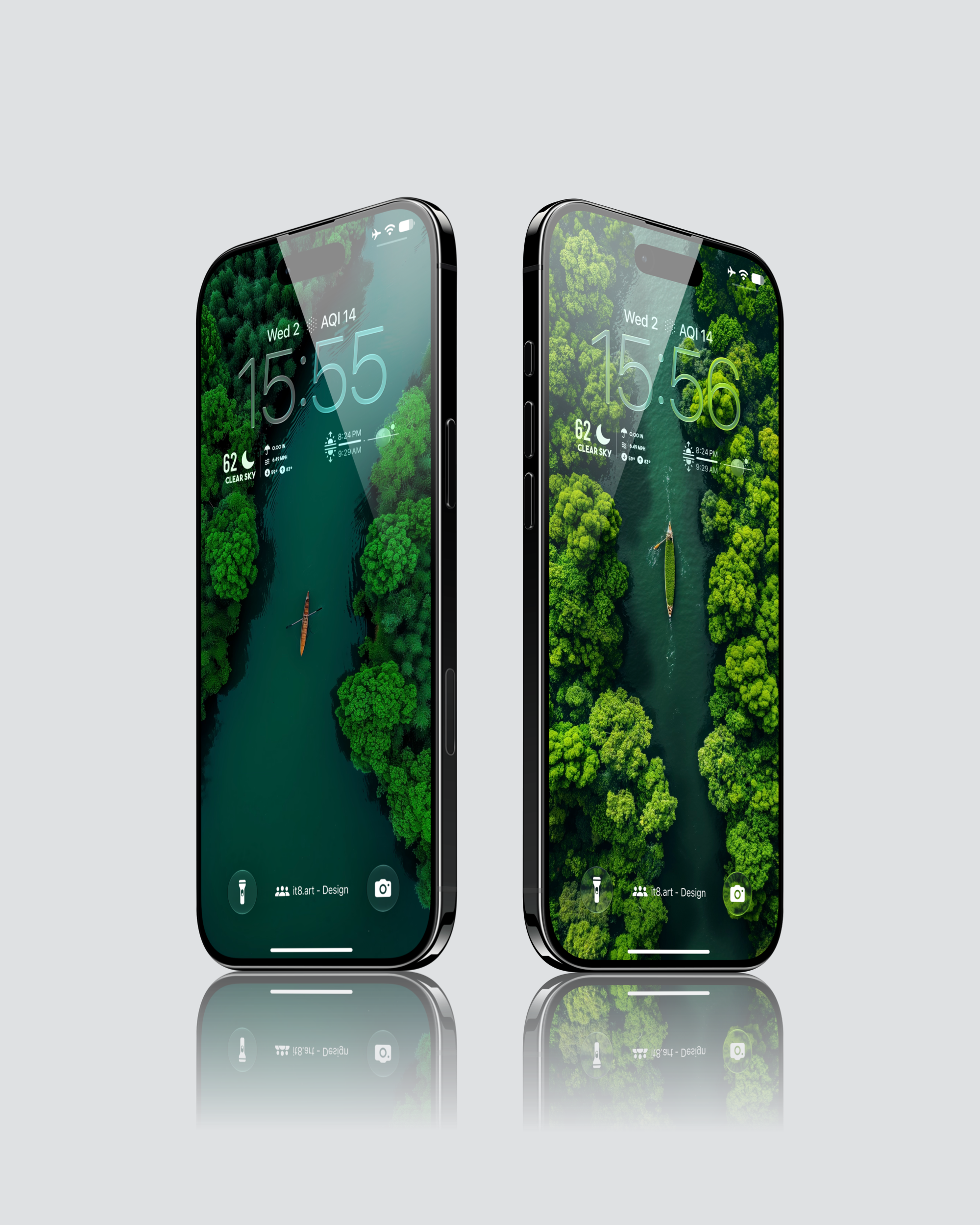 Deep green forest river canoe iPhone wallpapers